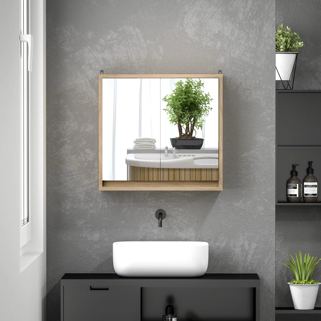 Armadietto da Bagno con Specchio ¨C zephmum ¨C Legno Naturale 48x14.5x45cm