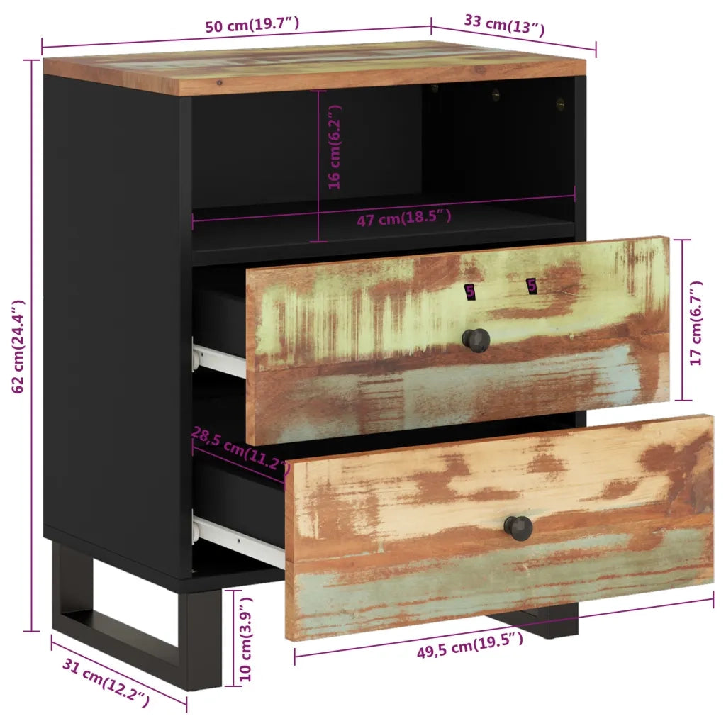 Comodino 50x33x62cm Legno Massello Recupero e Legno Multistrato cod mxl 30288