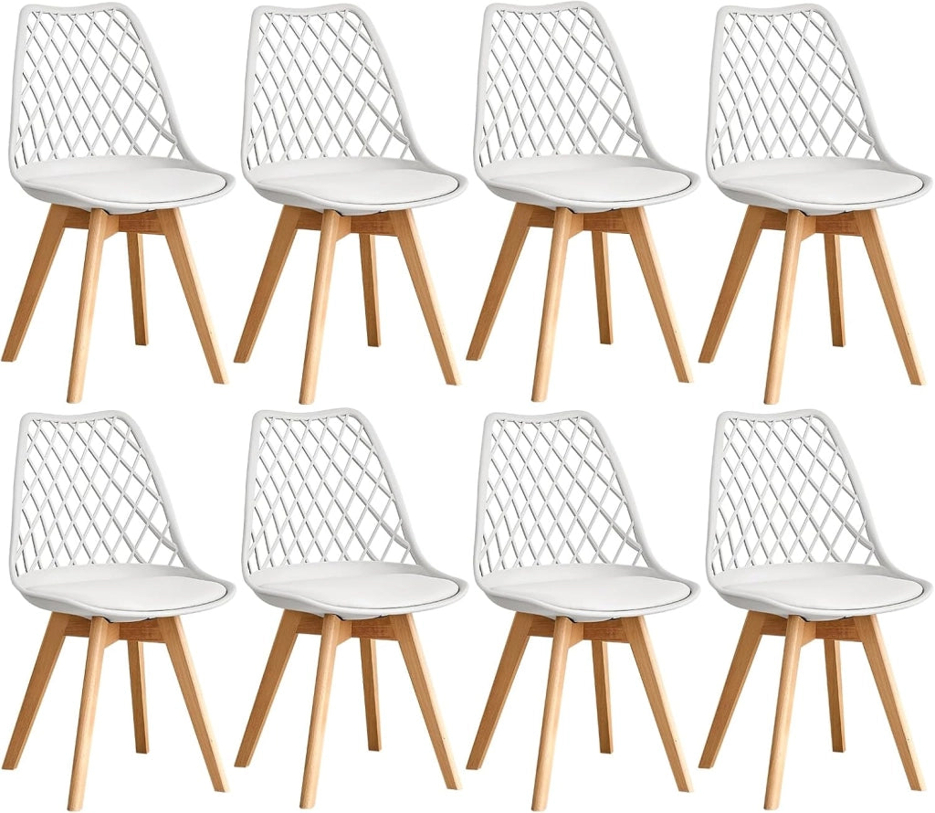 GrandCA HOME Set di 8 Sedie da Pranzo, Sedie da Cucina Moderne con Seduta Rivestita in pelle e Gambe in Faggio, Adatte a Cucine e Sale da Pranzo - Kaki