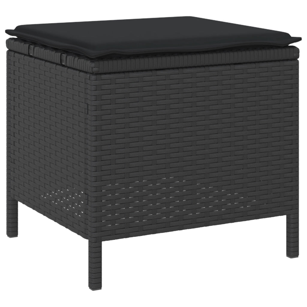 Set da Pranzo da Giardino in 3 Pezzi con Cuscini Nero in Rattan Sintetico e Acacia