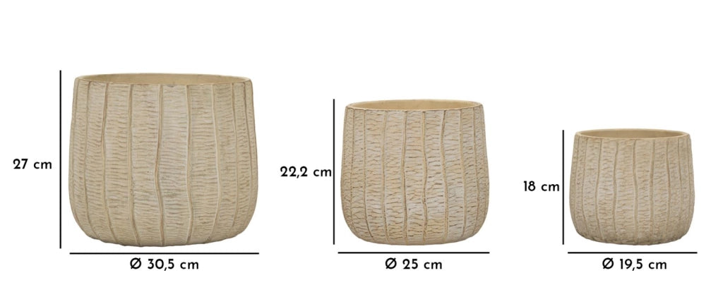 Cachepot Flake Set 3 Pz 30,5x30,5x27 cm in Ceramica Crema