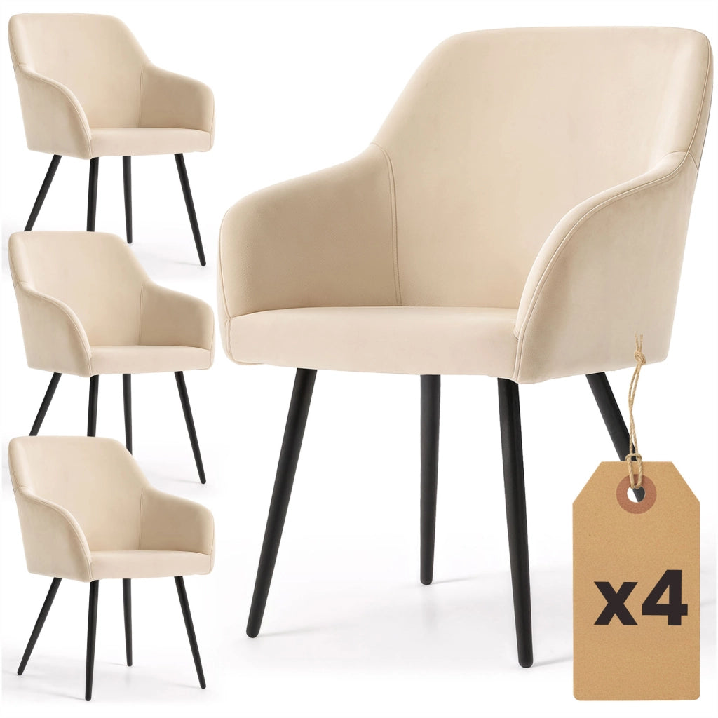 Set di 4 Sedie in velluto liscio ESTELLE Beige gambe nere