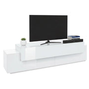 Mobile porta TV Arold, Credenza bassa da soggiorno, Base porta TV, 100% Made in Italy, cm 200x45h52, Bianco lucido