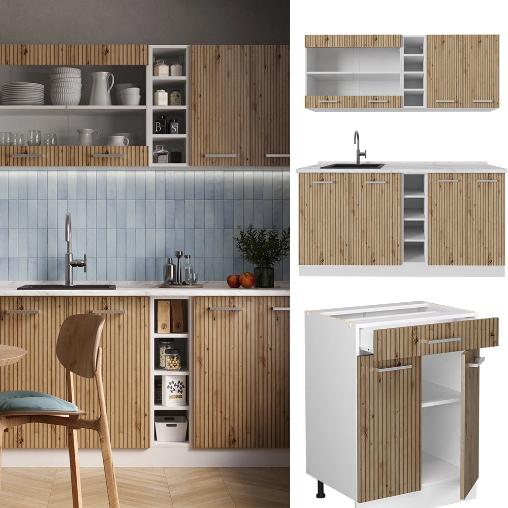 Vicco Cucina completa Rovere artigianale/bianco 160 cm , PL Marmo
