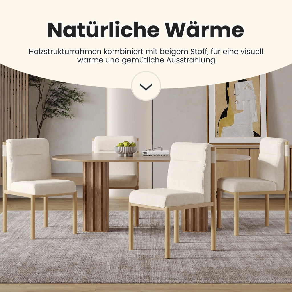 Sedie da pranzo set 4 pezzi con seduta imbottita e schienale in sherpa, metallo beige, design minimalista scandinavo