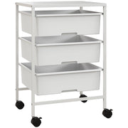 Carrello Multiuso con 3 Cestini Estraibili e Ruote per Cucina e Ufficio in Acciaio e PP, Bianco