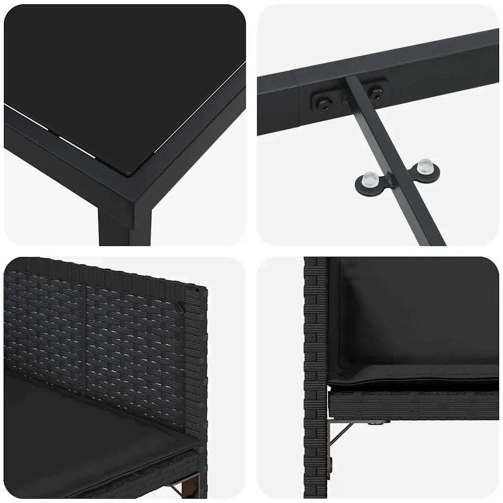 Set da Pranzo per Giardino 9 pcs Nero polyrattan 3380720
