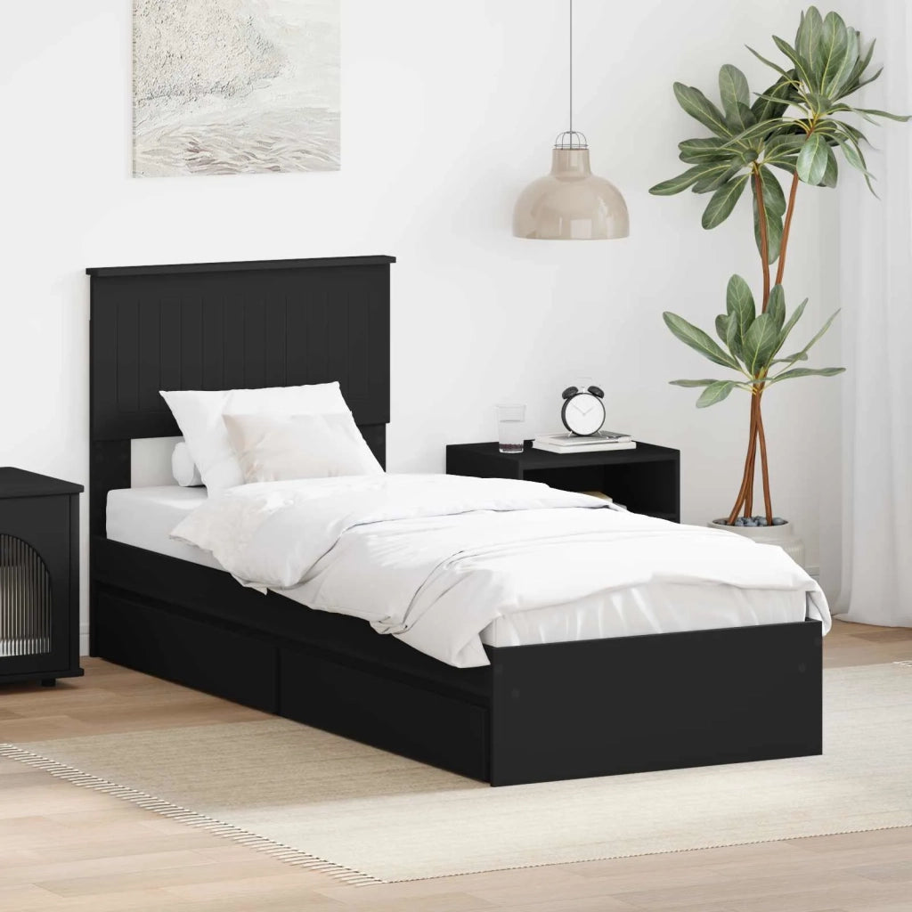 Letto con Contenitore Nero 75 x 190 cm Legno multistrato 3410848