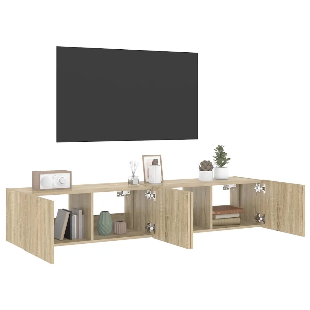 Mobili TV a Parete con Luci LED 2pz-Set di 2 Credenza per TV sospesa Rovere Sonoma 80x35x31 cm