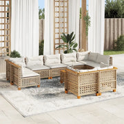 Set Divano da Giardino 10 pz con Cuscini Beige in Polyrattan