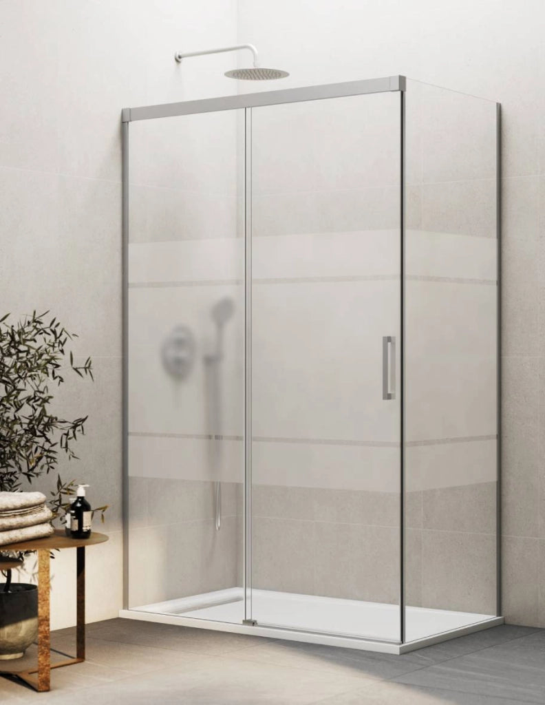Box doccia THALASSA (BASIC) 1+1 con lato fisso laterale 155x120 cm Nichel vetro serigrafato