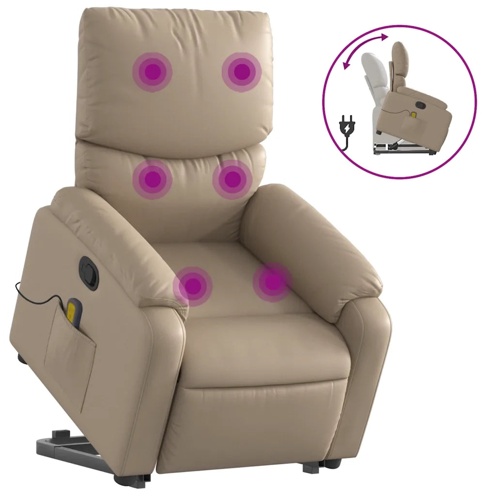 Poltrona Alzapersone Massaggi Reclinabile Cappuccino Similpelle 3204899