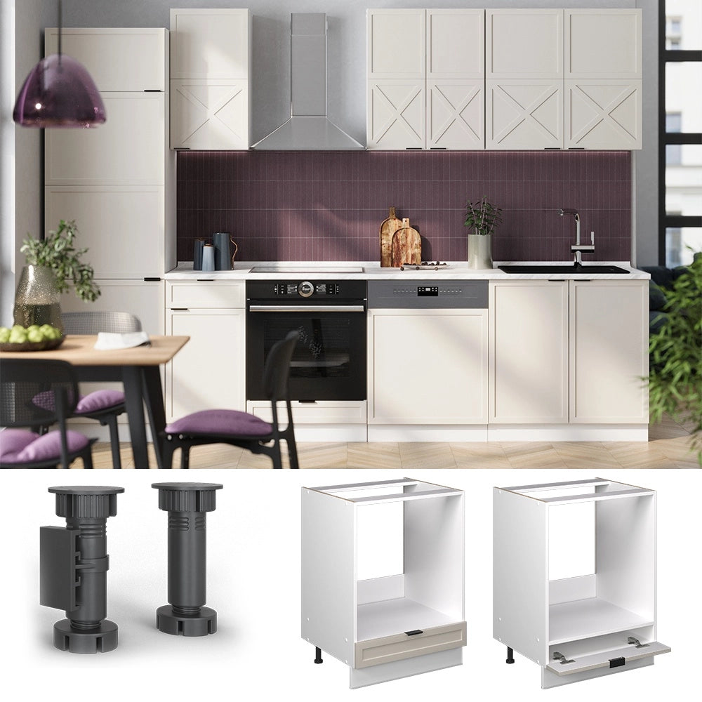Mobile per forno da incasso Fame-Line GrigioBeige/Bianco 60 cm, PL Marmo Vicco