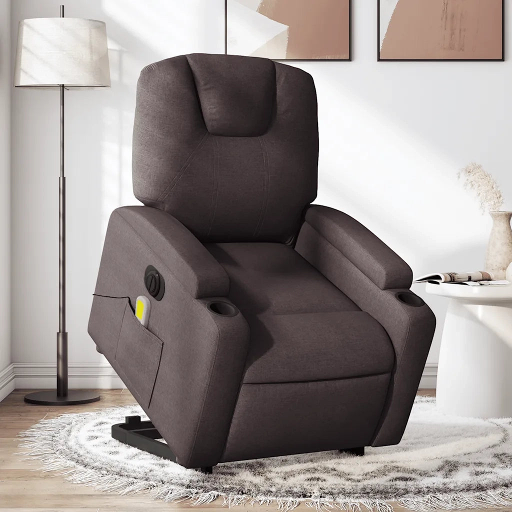 Poltrona Alzapersona Massaggio Elettrica Marrone Scuro Tessuto 3204409