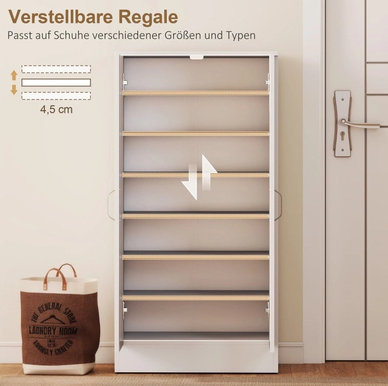 Scarpiera a 7 livelli con ripiani regolabili; 55 x 35 x 108 cm; bianca