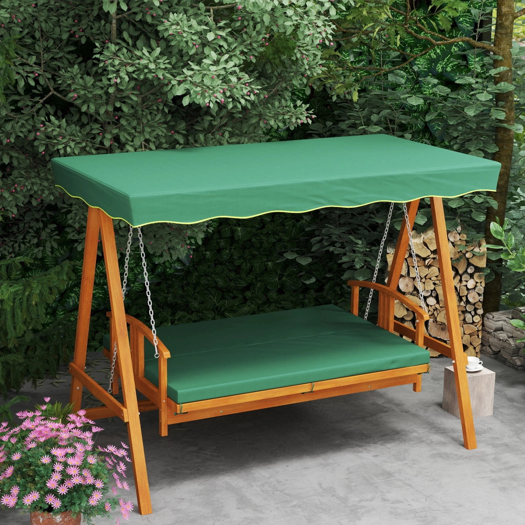 Altalena da giardino in legno massiccio a 3 posti con tendone solare inclinabile verde
