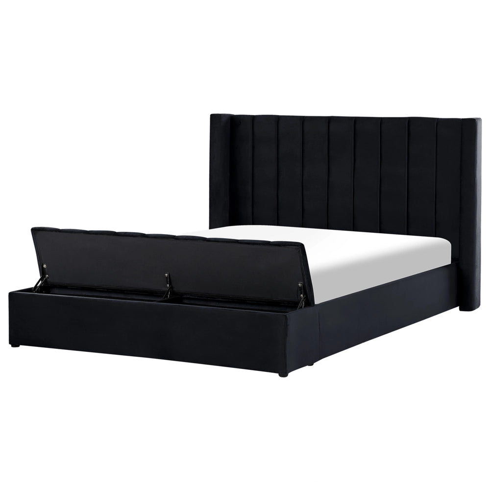 Letto velluto di colore nero rete a doghe e cassapanca 180 x 200 cm camera da letto