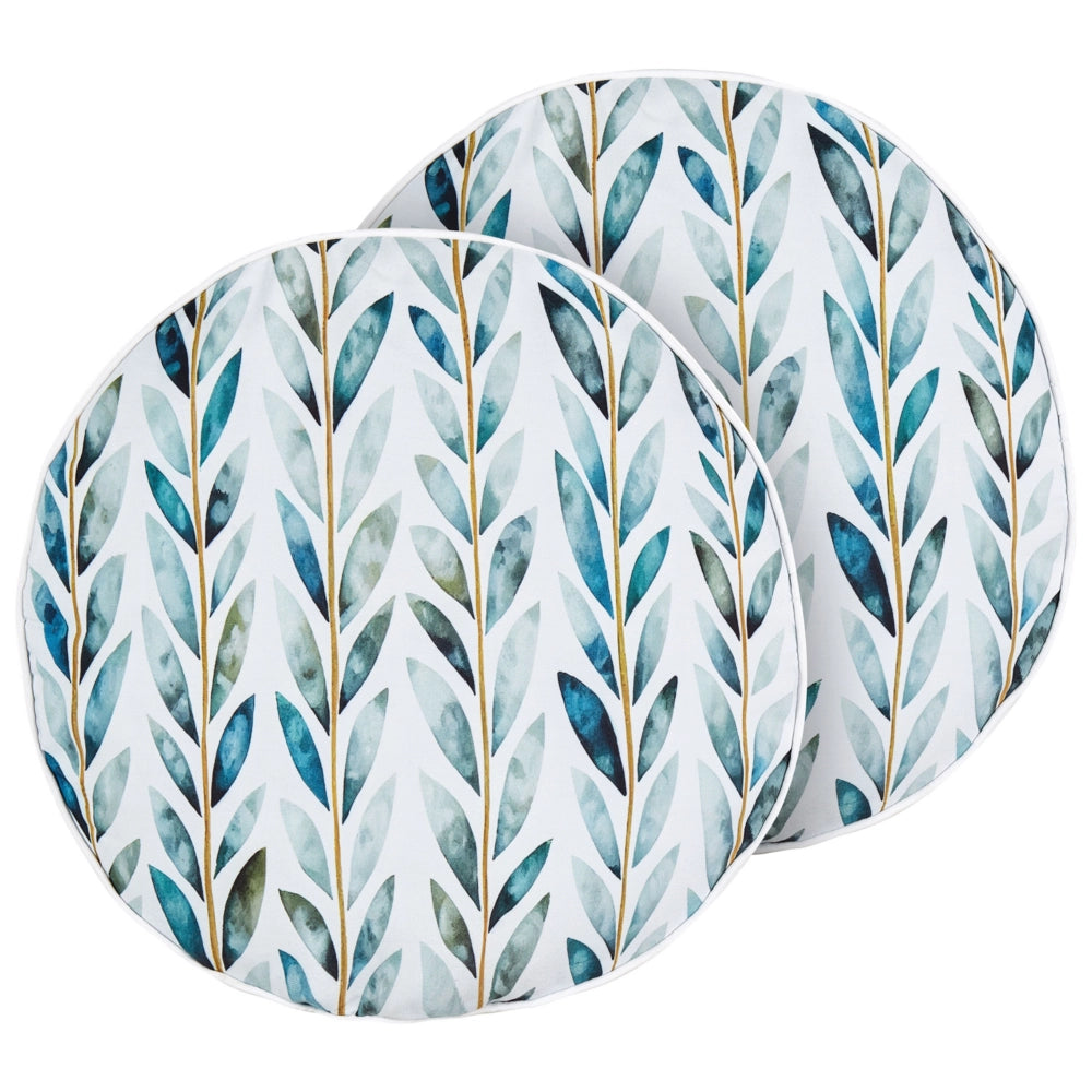 Set di 2 cuscini da giardino in poliestere bianco e verde ⌀ 40 cm Motivo a foglie quadrate Design moderno Cuscino decorativo
