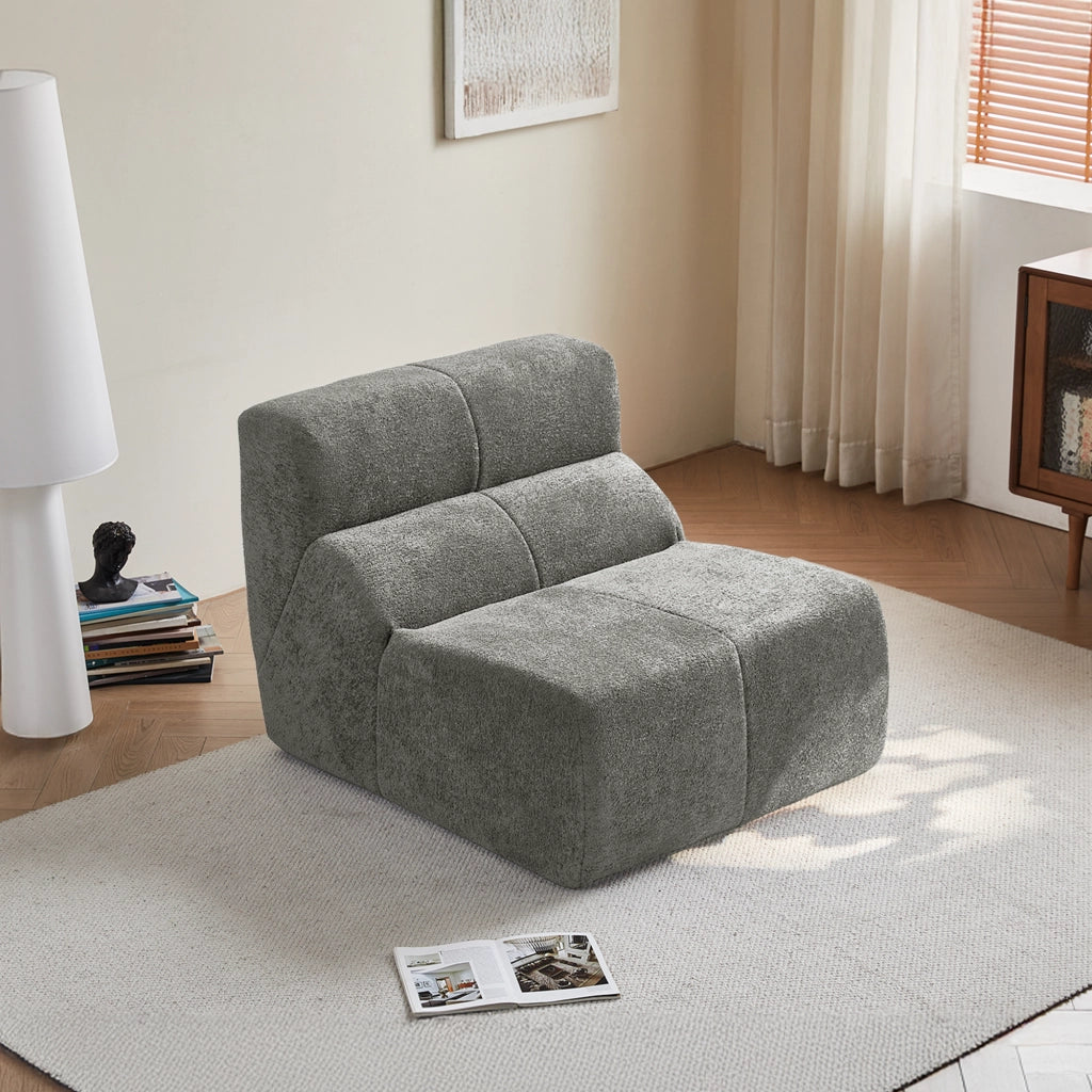 Poltrona singola compressa in velluto grigio chiaro 94x110x79 cm con schiuma ad alta densità