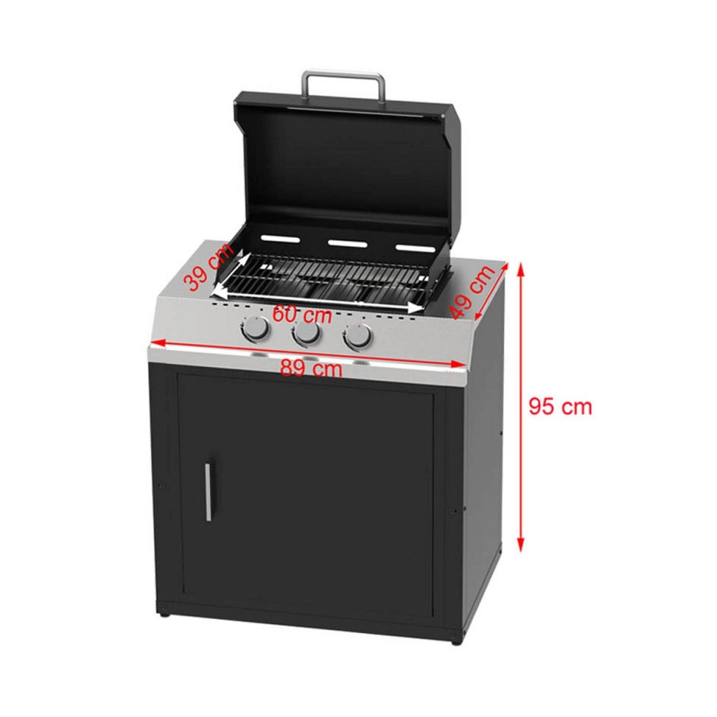 Modulo barbecue a gas per cucine componibili gas gpl con 3 bruciatori 89 x 60,7 x h 95cm