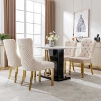 Set di 4 sedie design con decorazioni in rivetti e anelli rotondi unici, imbottite in velluto, 51×65,5×95 cm, Beige