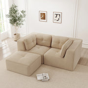 Divano angolare modulare in velluto a coste senza montaggio con design componibile e seduta bassa beige