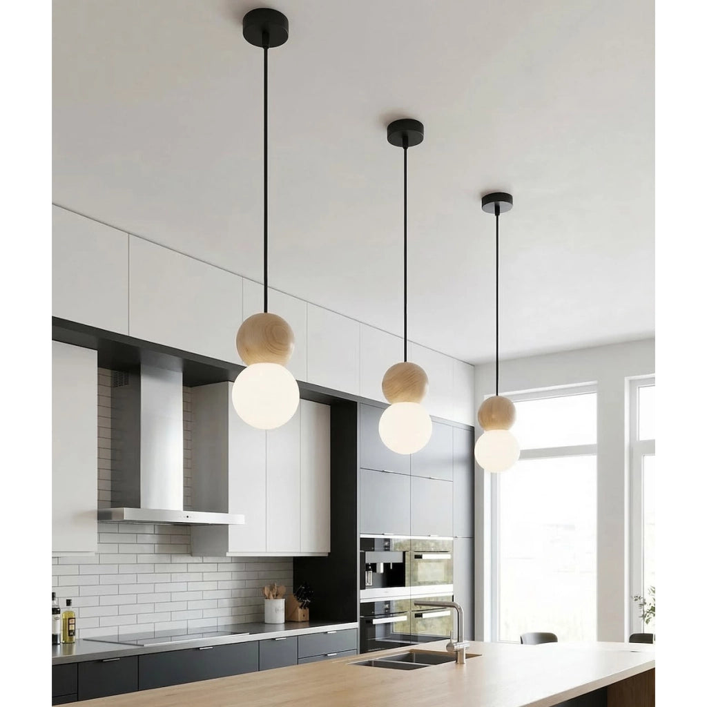 Lampada a sospensione LOOP in acciaio nero e legno