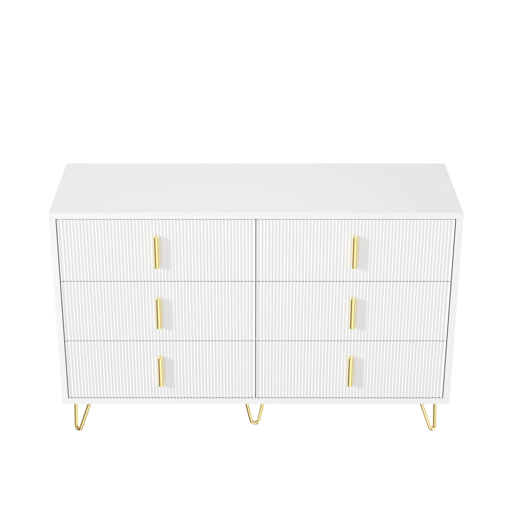 Credenza 120x40x77 cm bianca e oro – 6 cassetti, ampio spazio