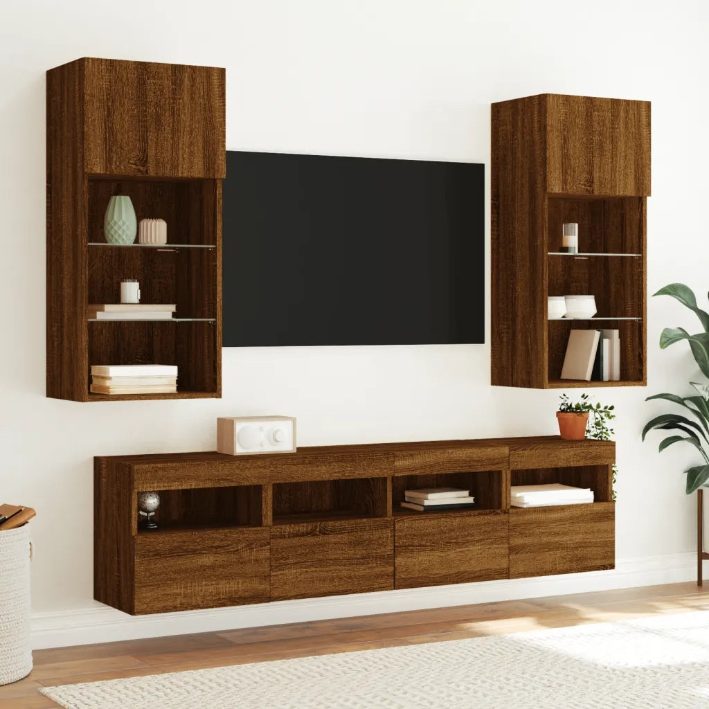 Mobile TV a Parete con Luci LED Rovere Marrone 40x30x40 cm 837181