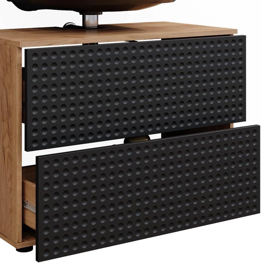 Mobiletto Irma, Antracite puntinato, 60 x 59 cm, con ritaglio per sifone e ripiano interno per conservazione