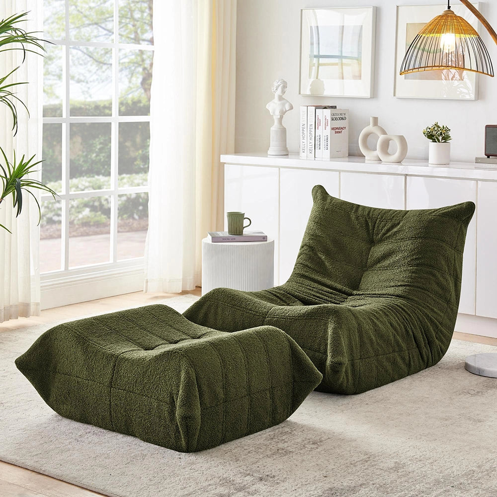 Canap¨¦ Lazy con schienale e poggiapiedi - Xylo - Verde, morbido peluche