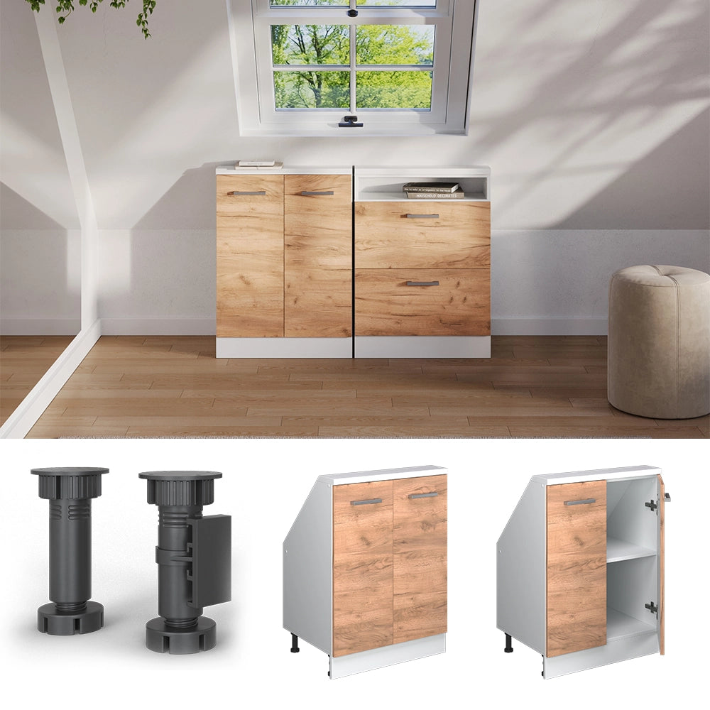 Mobile sottotetto Rion Rovere dorato/Bianco con 2 porte Vicco