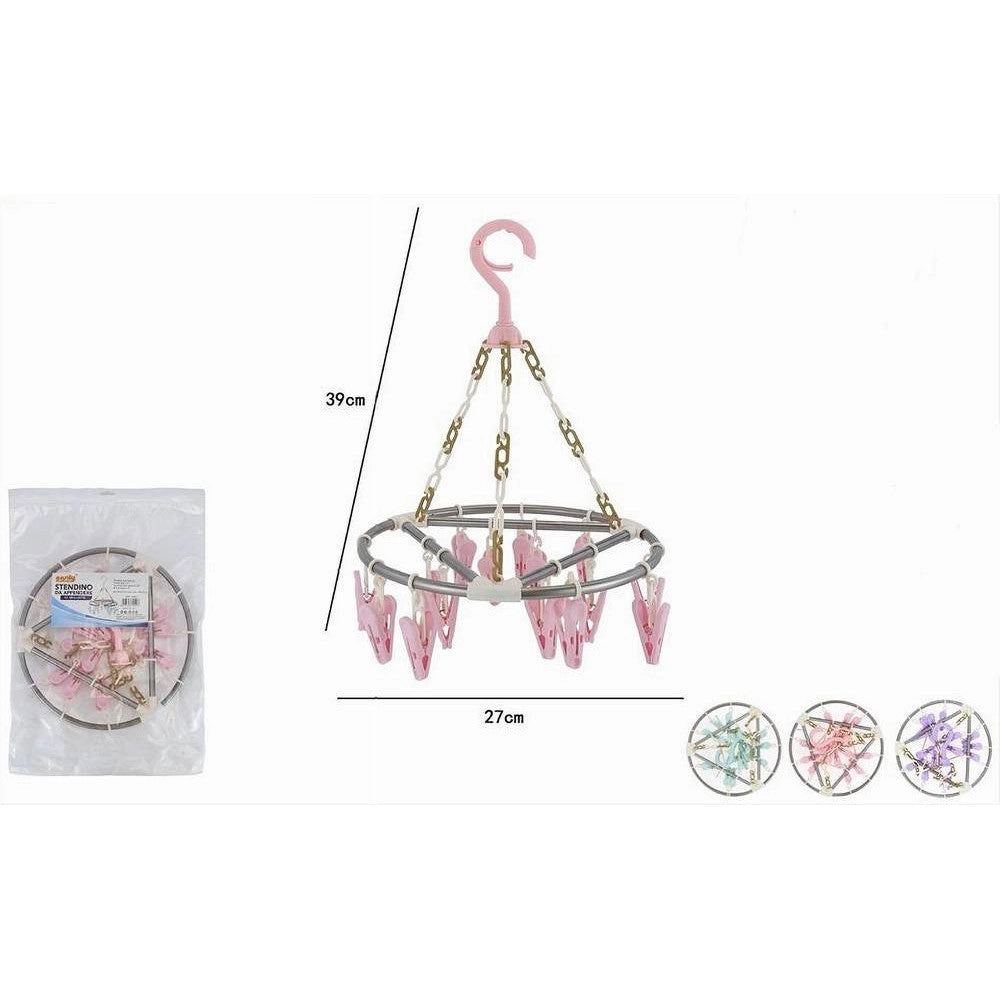 Trade Shop - Stendibiancheria 15 Pinze Mollette Rotondo Stendino Biancheria Con Gancio 79542 -