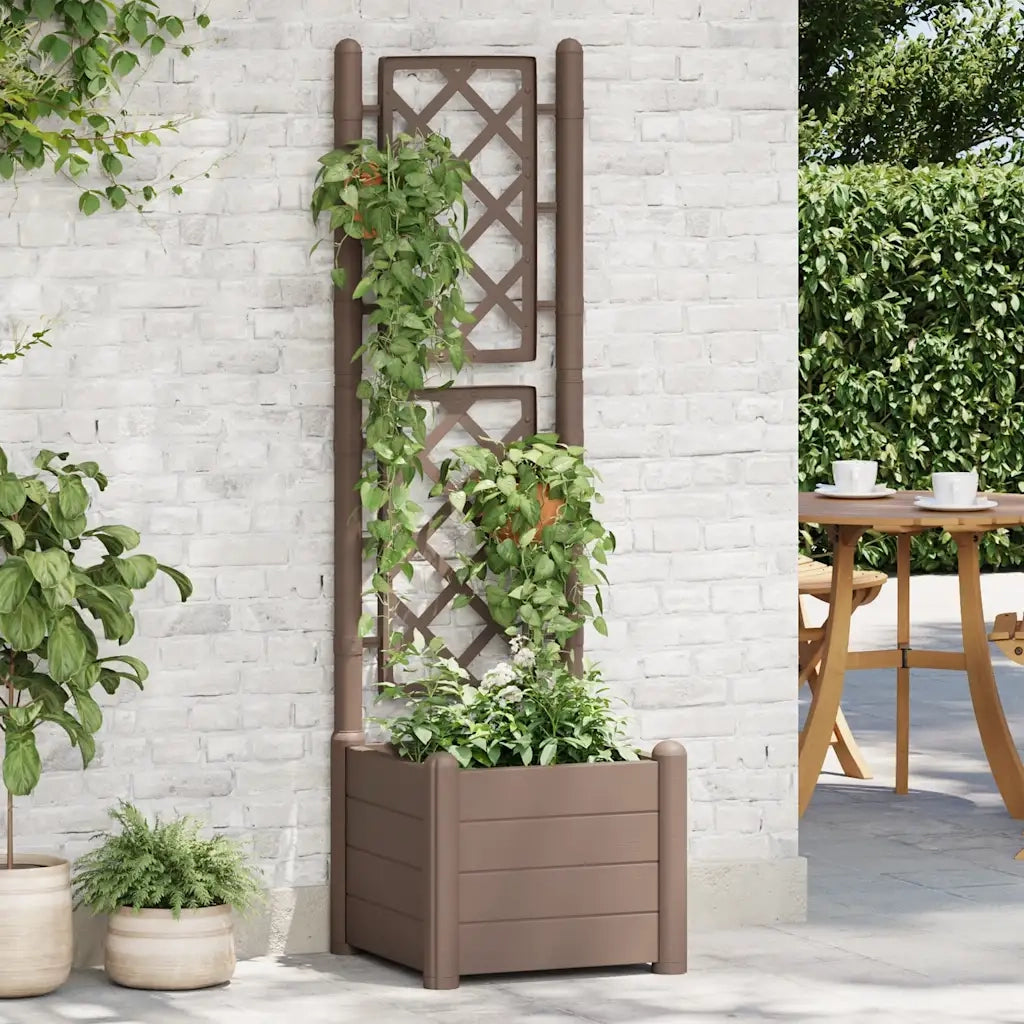 Fioriera da Giardino con Graticcio-Vaso da Esterno-Fioriera con Griglia 43x43x142 cm PP Mocca