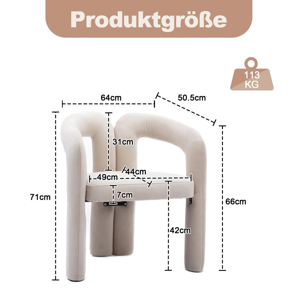 Sedia da pranzo in velluto con schienale avvolgente e seduta imbottita, struttura in legno per casa beige