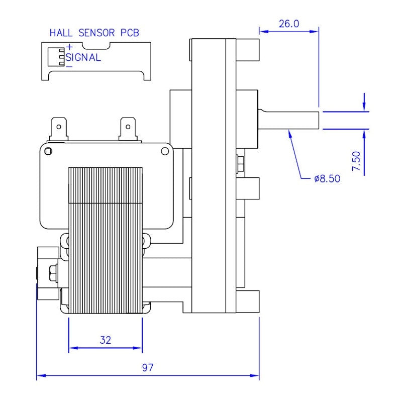 Ricambistufeapellet MOTORIDUTTORE  T3 3RPM Pacco 32MM Albero 8,5MM SPIANATO FB1249 Mellor