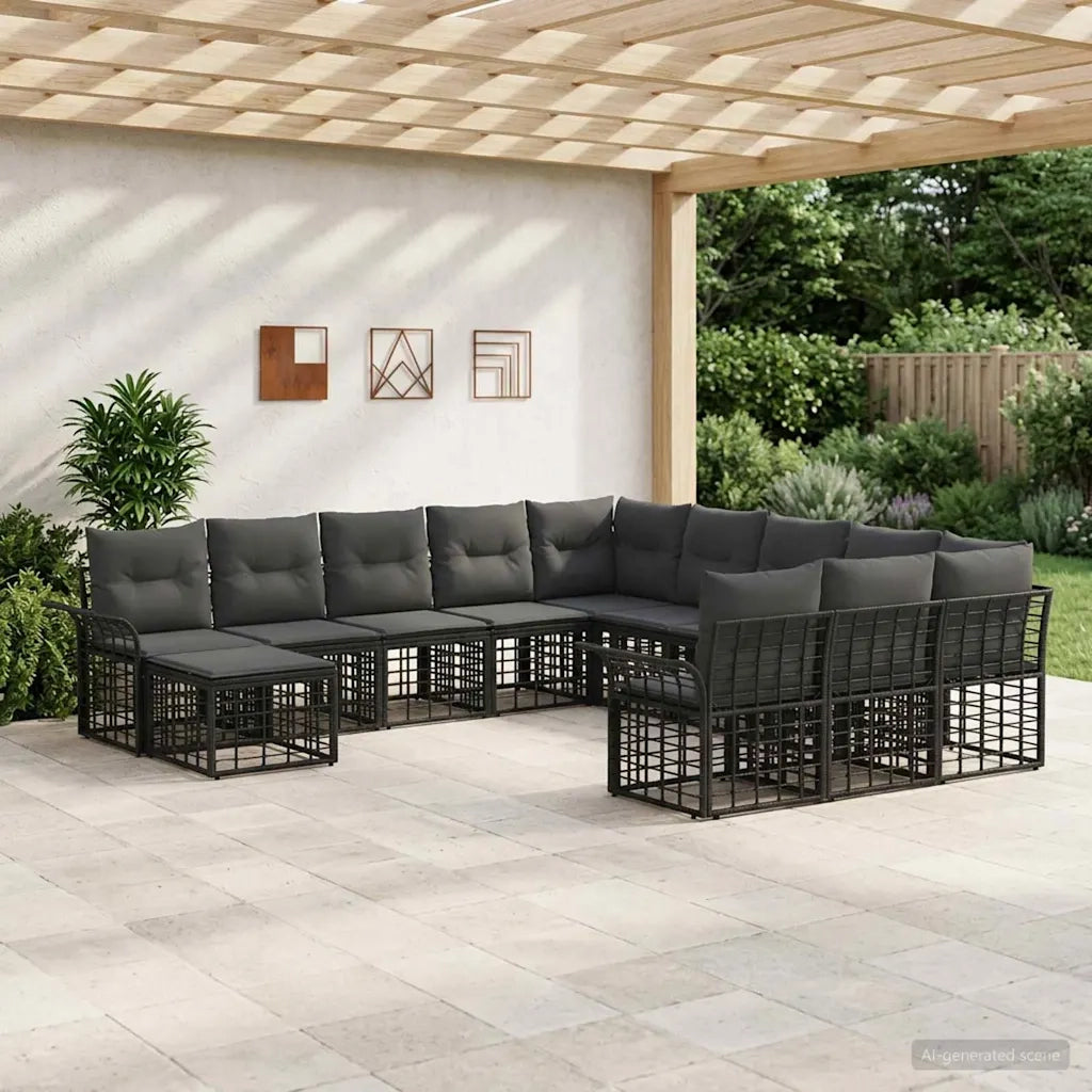 Set Divano da Giardino 12 pcs Nero e Grigio scuro polyrattan