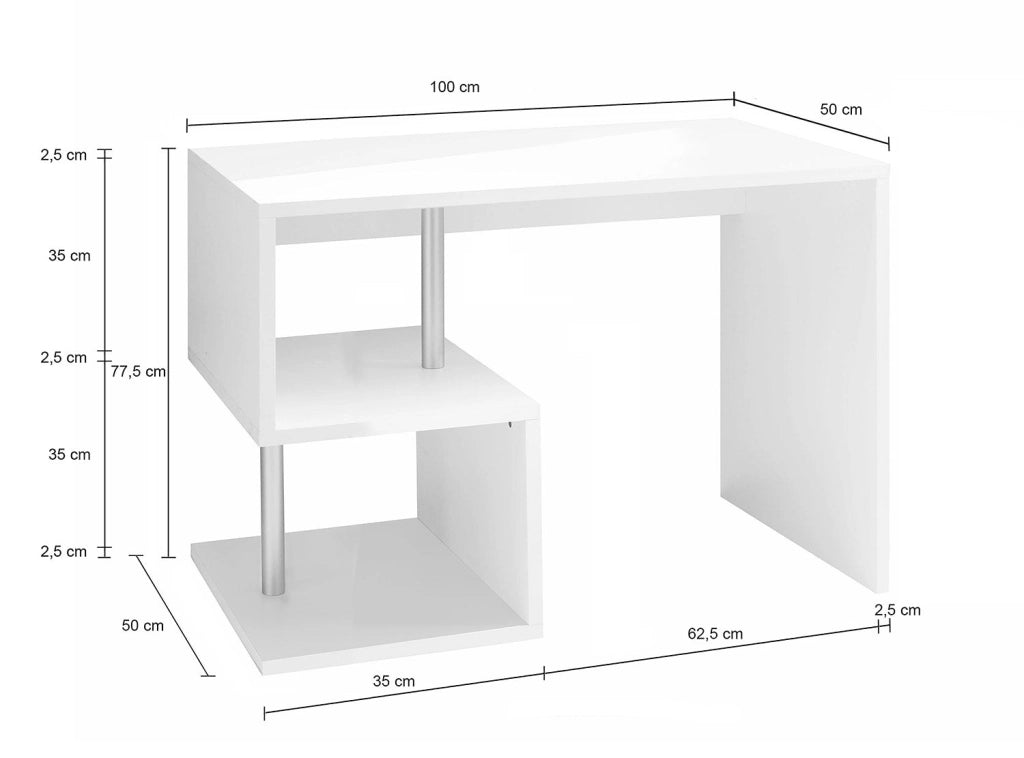 Scrivania con 2 Ripiani 100x50x77,5 cm Esse Bianco Lucido