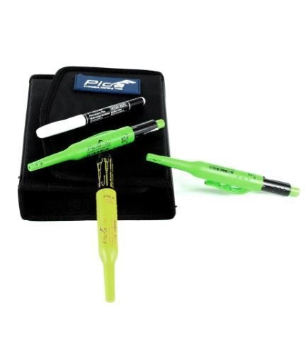 Pica 55010 Set Completo Marcatura per Falegnami 7 Pezzi con Pica-Dry Longlife Automatic Pen Mine Grafite H 2B Rosso Giallo Pica-Ink Deep Hole Marker Pica Classic INSTANT-WHITE Borsa con Chiusura a Velcro colore Multicolore