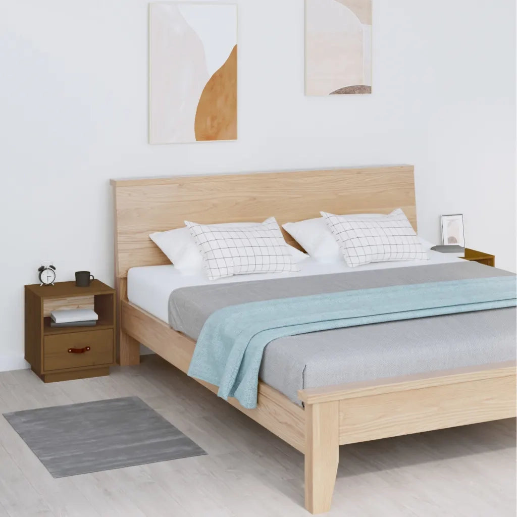 Set di 2 Comodini | Armadio da Notte | Mobiletto da notte ambra 40x34x45 cm in Legno Massello di Pino