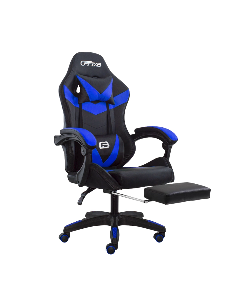 Sedia da Gaming Ergonomica 66x60x134 cm con Poggiapiedi in Similpelle Blu