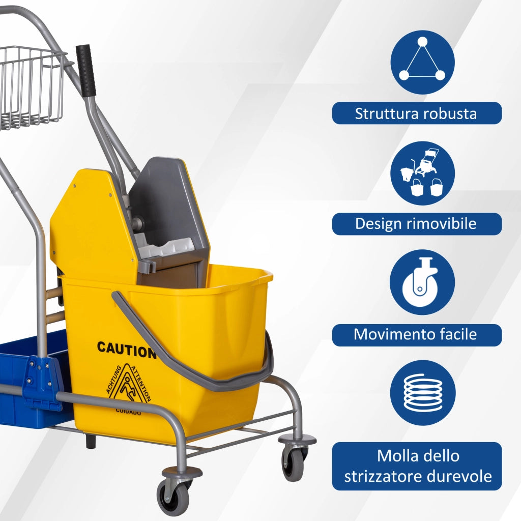 Carrello Pulizie con Strizzatore, Secchio e Ripiano ¨C Minimal ¨C 72x49.5x95 cm, Blu e Giallo