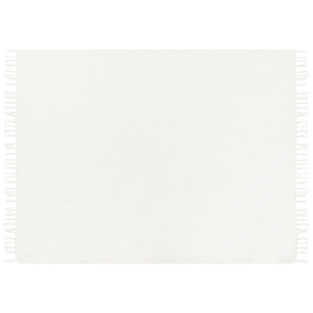 Coperta tessuta a mano con frange 150 x 200 cm bianco crema stile classico morbida letto divano