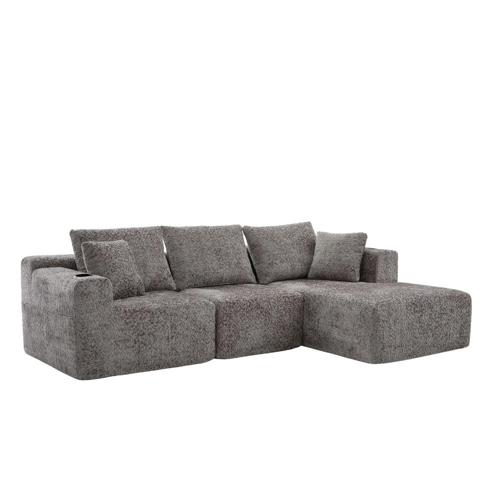 Divano angolare modulare compresso - Zephmum- 102 pollici, Grigio senza ossa, con porta bevande, seduta profonda, nessun montaggio, 261¡Á165¡Á80.5 cm