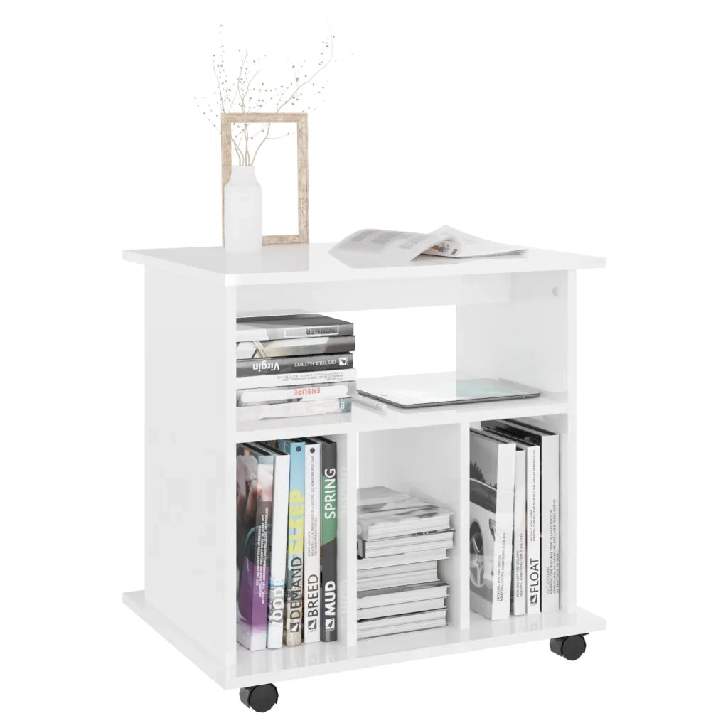Mobiletto con Ruote Bianco Lucido 60x45x60 cm Legno Multistrato 808482