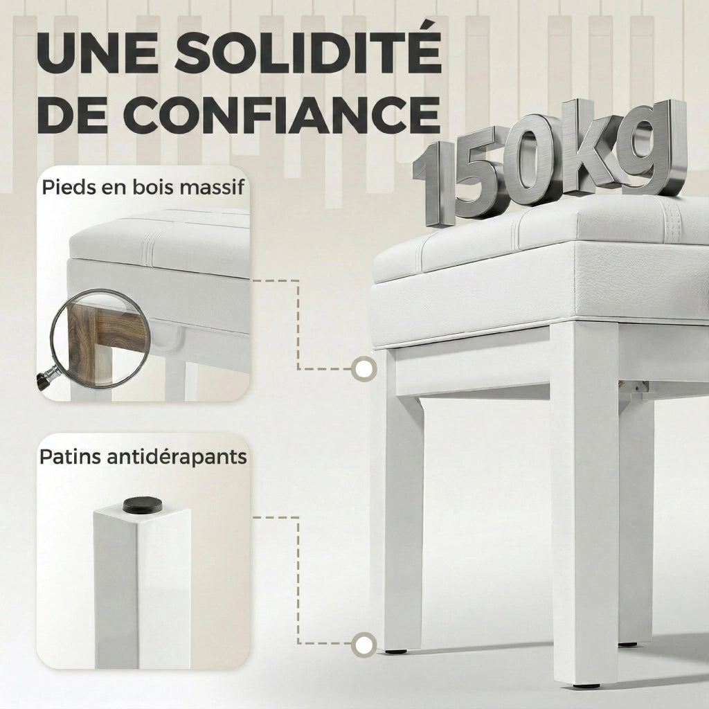 Sgabello da piano con seduta regolabile in legno ¨C Zephmum ¨C Bianco