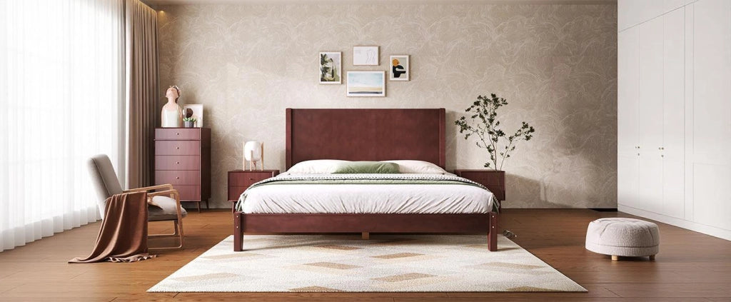 Letto per adulti 160 × 200 cm con testiera, rete inclusa, senza materasso, in MDF e betulla, marrone