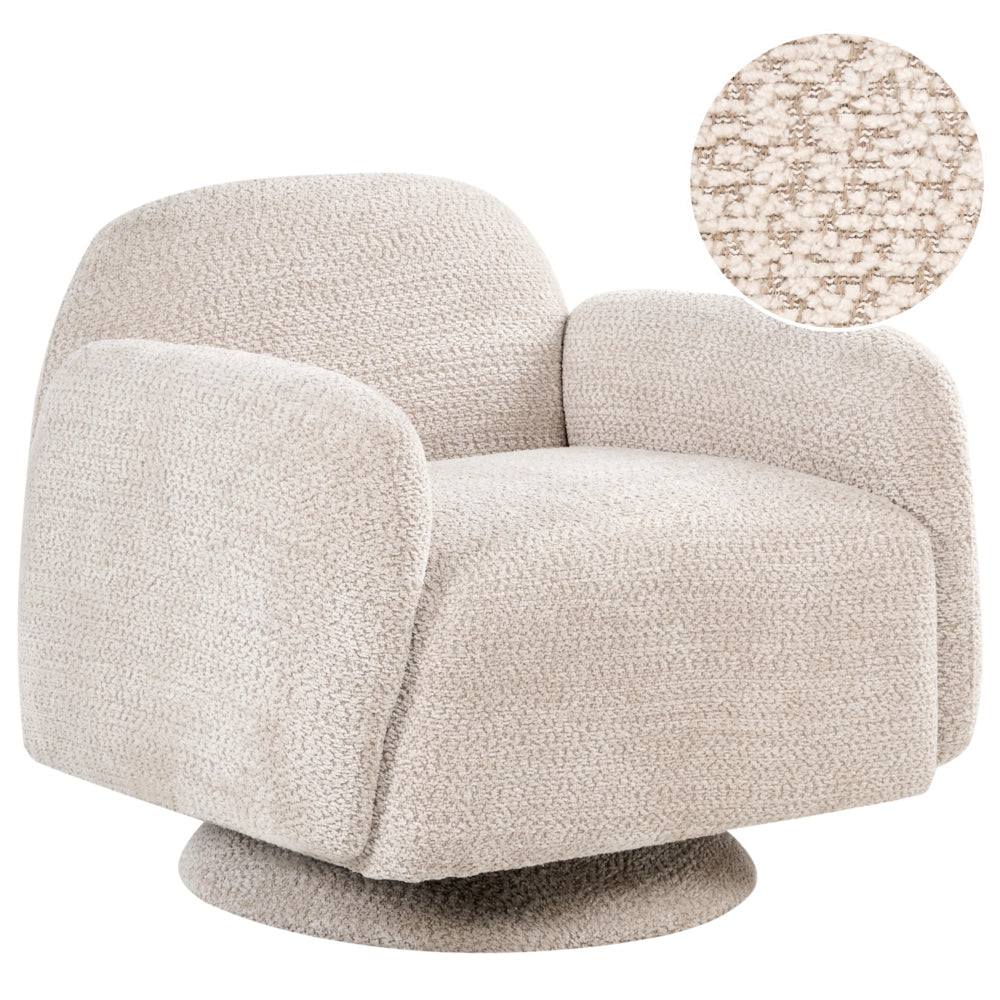 Poltrona Beige Tappezzata in tessuto Base girevole con braccioli Ampio soggiorno in stile moderno