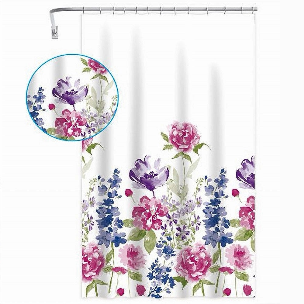 Trade Shop - Tenda Per Doccia Bagno Stampa Garden Fiori Floreale 180x200cm Con 12 Ganci 87569 -