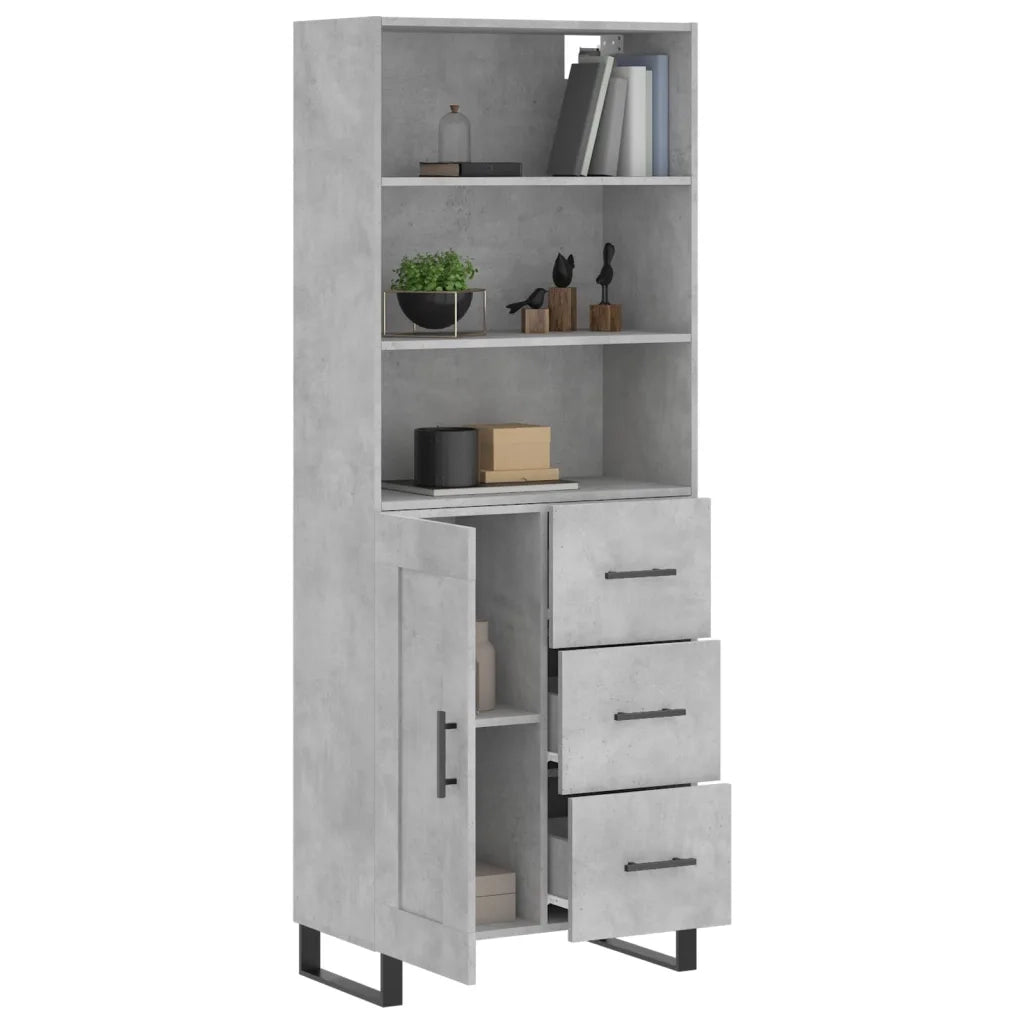 Credenza-Buffet-Armadio da cucina Grigio Cemento 69,5x34x180 cm in Legno Multistrato 465332